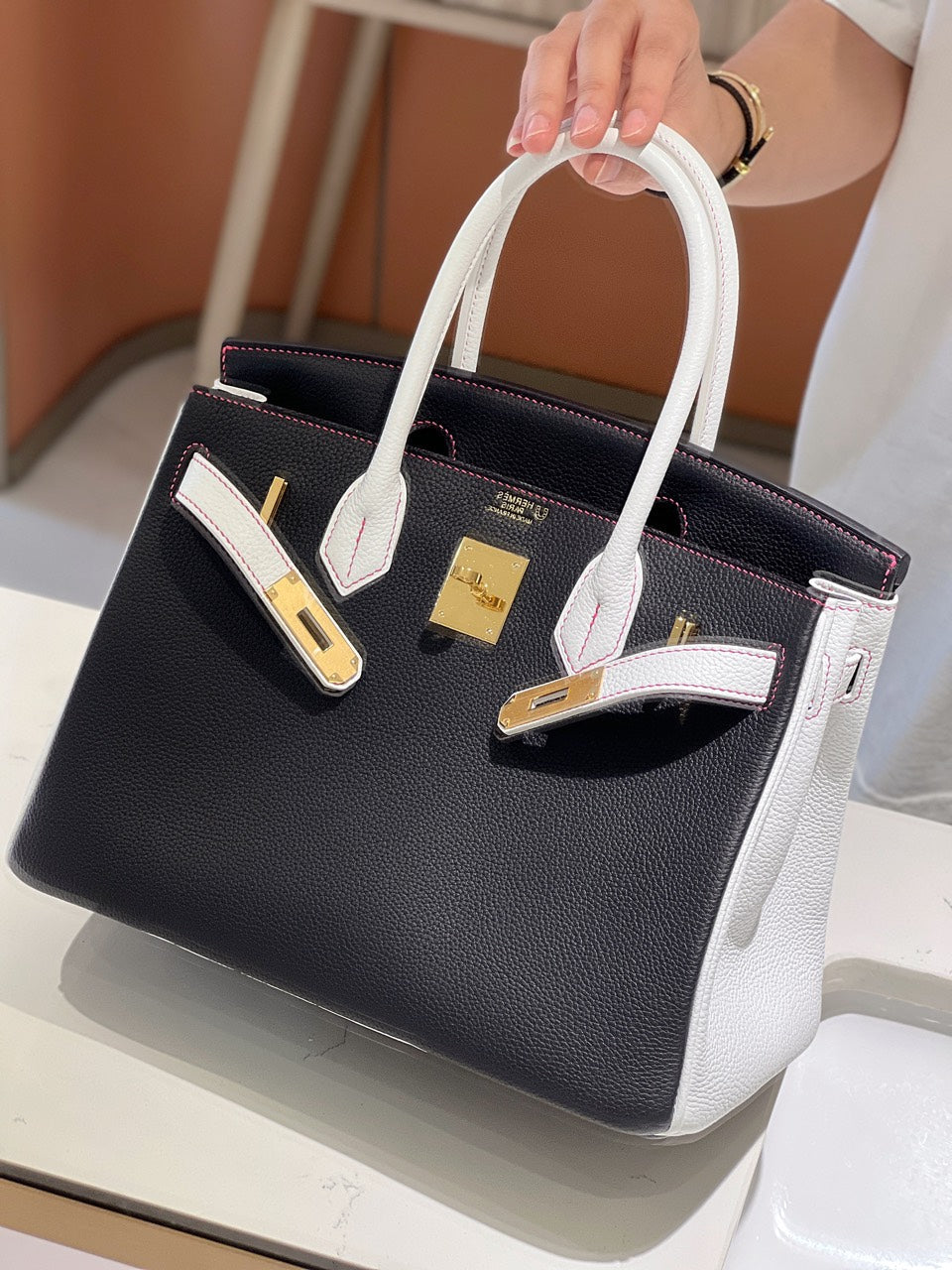 Herm*s birkin 30 togo ghw mix black white handbags 30cm - image 2