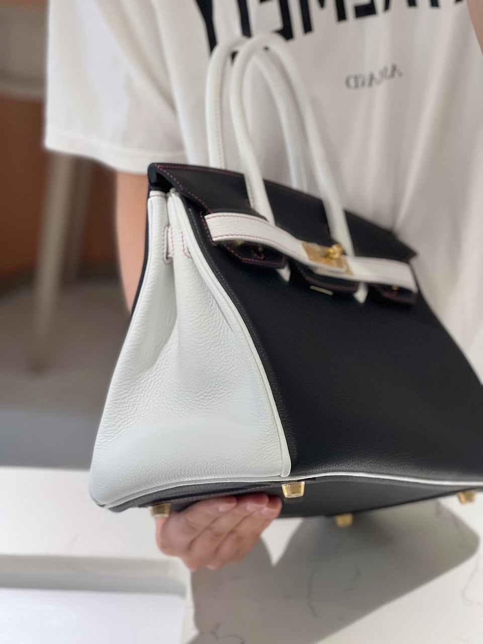 Herm*s birkin 30 togo ghw mix black white handbags 30cm - image 4