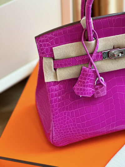 Herm*s birkin crocodile like auth handbags woman’s purple lock silver 25cm - image 2