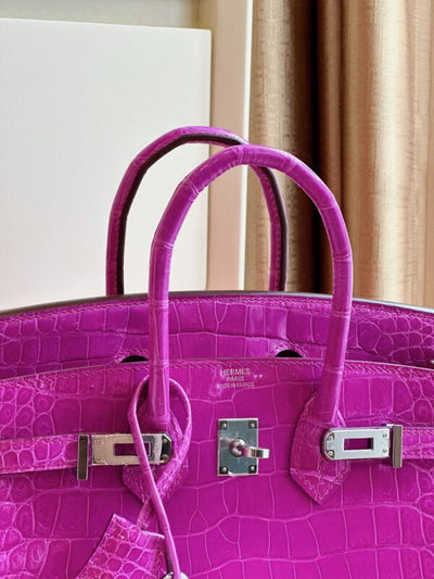 Herm*s birkin crocodile like auth handbags woman’s purple lock silver 25cm - image 4