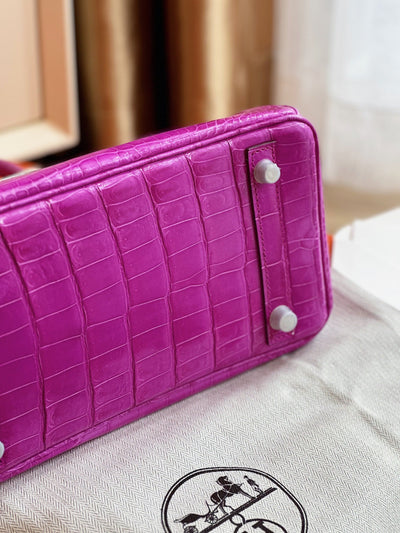 Herm*s birkin crocodile like auth handbags woman’s purple lock silver 25cm - image 5