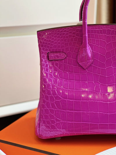 Herm*s birkin crocodile like auth handbags woman’s purple lock silver 25cm - image 6