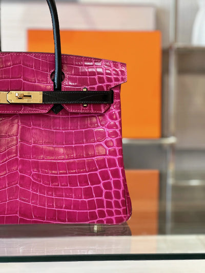 Herm*s birkin crocodile like auth woman’s pink with handle black handle 30cm - image 6