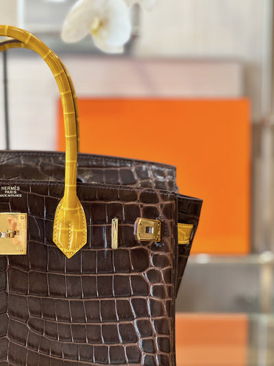 Herm*s birkin crocodile replica 1:1 handbags woman’s brown with handle yellow 30cm - image 5