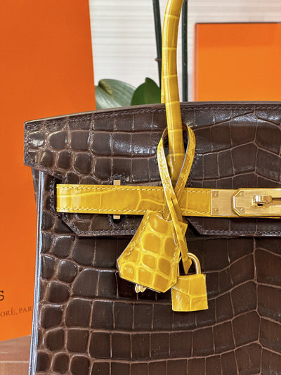 Herm*s birkin crocodile replica 1:1 handbags woman’s brown with handle yellow 30cm - image 7