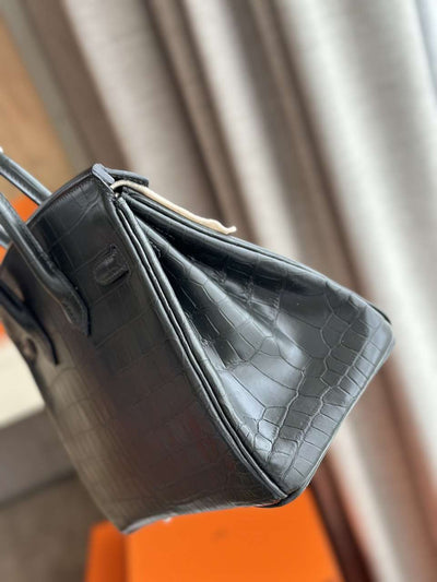 Herm*s birkin like auth imported leather handbags grey 25cm - image 2