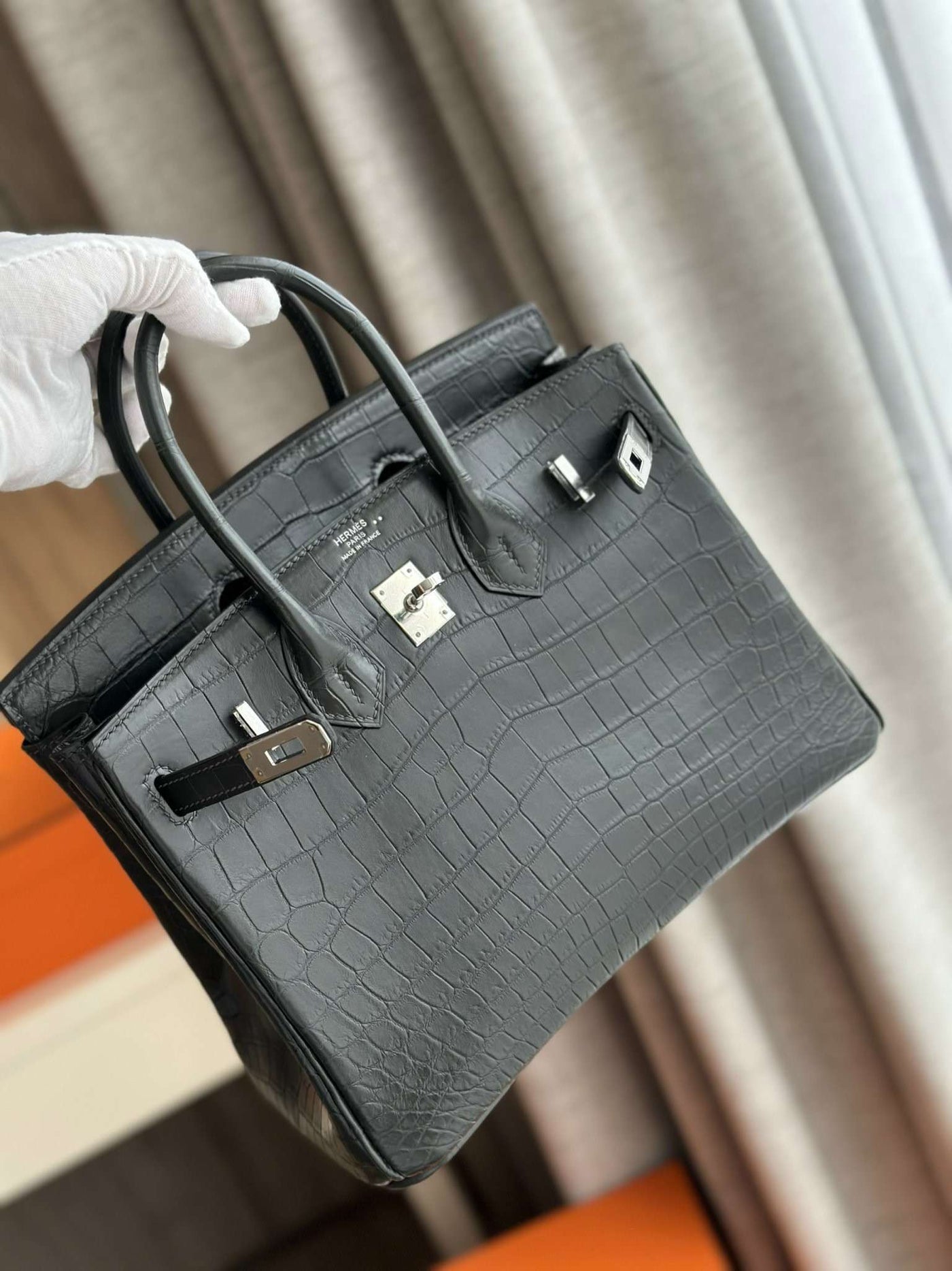 Herm*s birkin like auth imported leather handbags grey 25cm - image 6