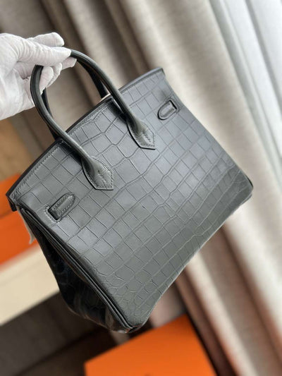 Herm*s birkin like auth imported leather handbags grey 25cm - image 7
