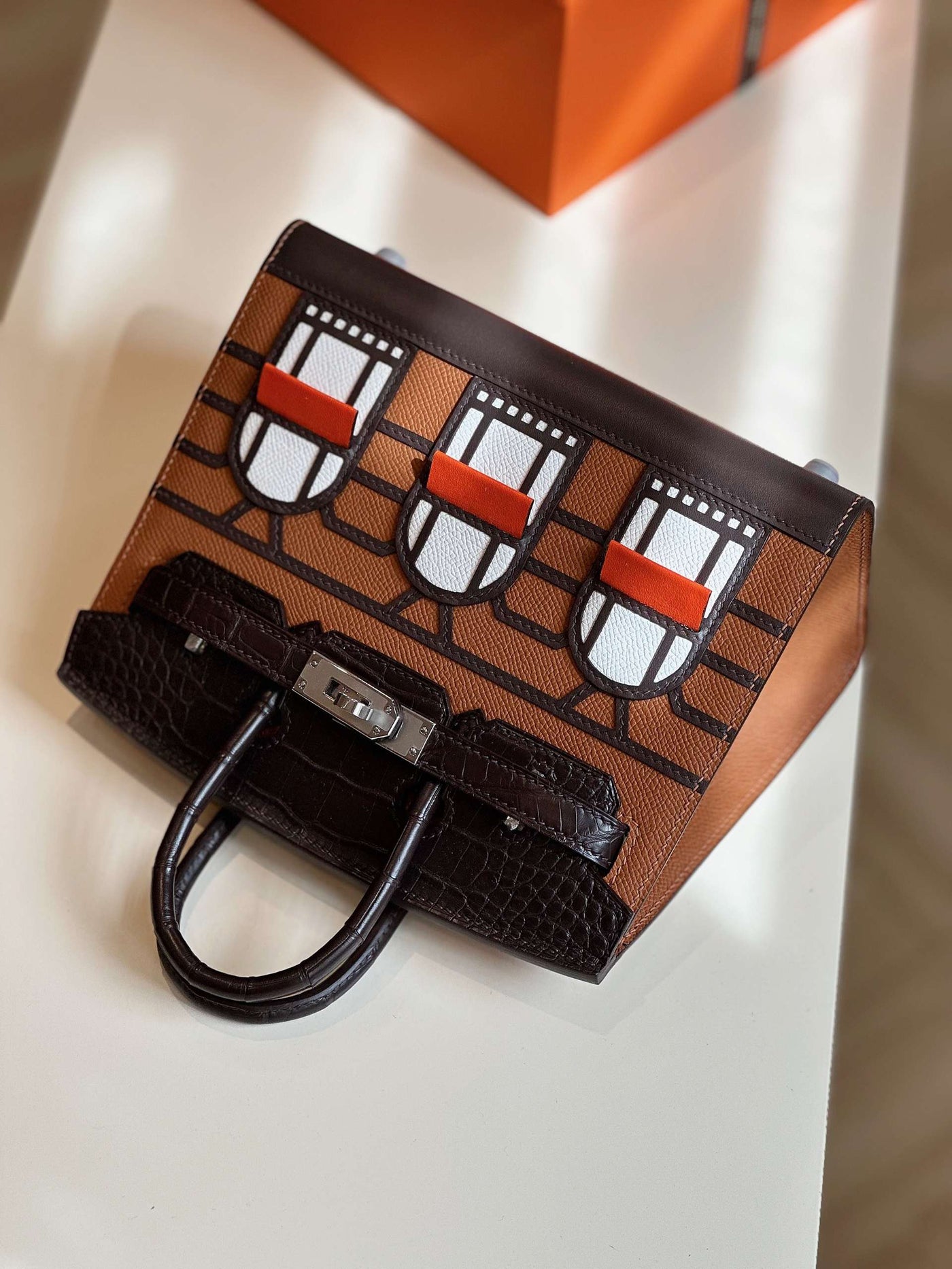 Herm*s birkin faubourg like auth hand sewing mix brown with black handbags 20cm - image 2