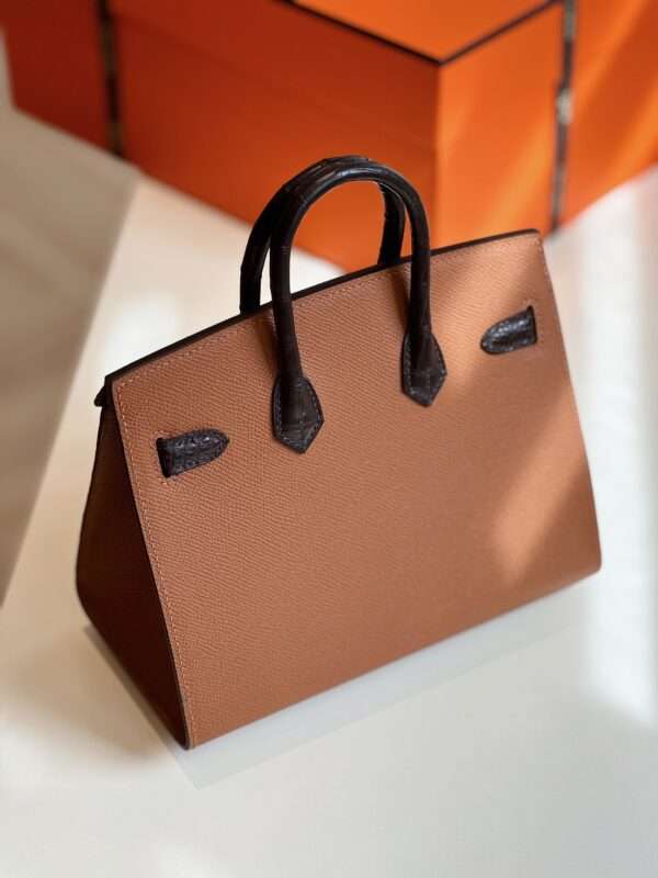 Herm*s birkin faubourg like auth hand sewing mix brown with black handbags 20cm - image 3