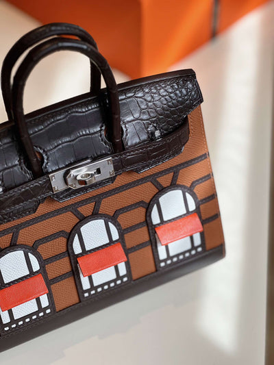 Herm*s birkin faubourg like auth hand sewing mix brown with black handbags 20cm - image 5