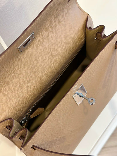 Herm*s kelly lock silver with brown handle pattern lock handbag 28cm - image 2