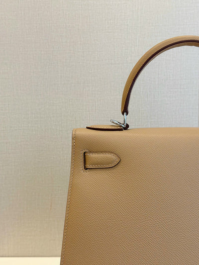 Herm*s kelly lock silver with brown handle pattern lock handbag 28cm - image 3