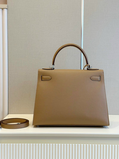 Herm*s kelly lock silver with brown handle pattern lock handbag 28cm - image 4