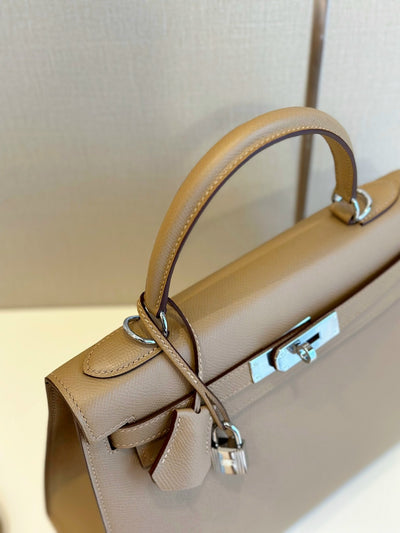 Herm*s kelly lock silver with brown handle pattern lock handbag 28cm - image 5