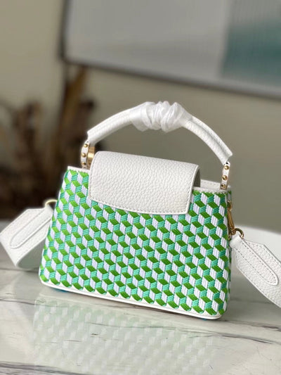 Lou*s Vuitt*n lv capucines green and white pattern handbags 21cm - image 2