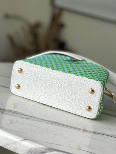 Lou*s Vuitt*n lv capucines green and white pattern handbags 21cm - image 6
