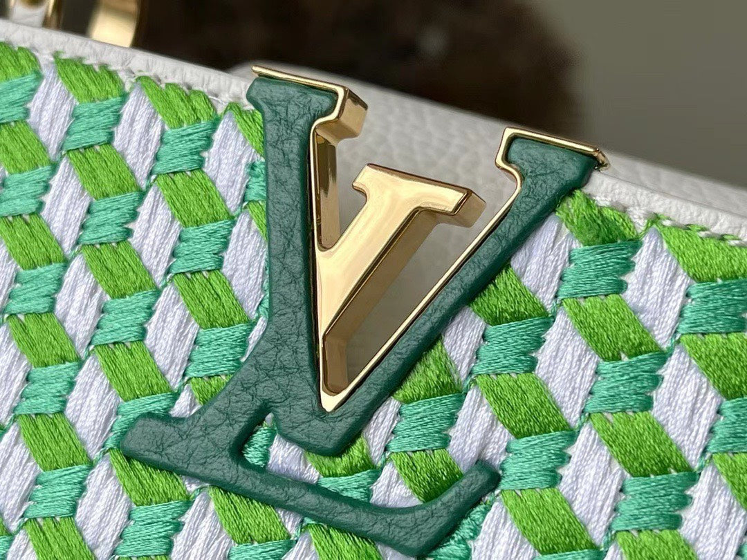Lou*s Vuitt*n lv capucines green and white pattern handbags 21cm - image 7