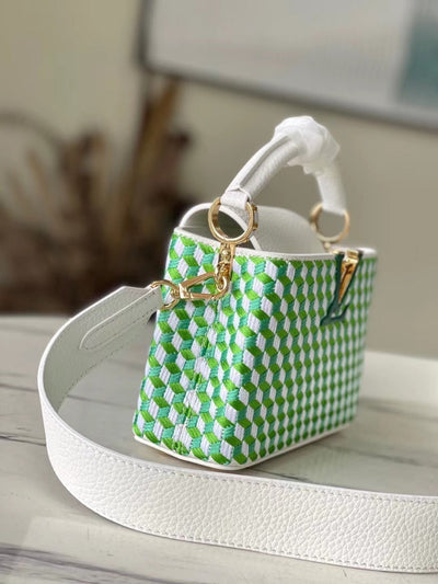 Lou*s Vuitt*n lv capucines green and white pattern handbags 21cm - image 9