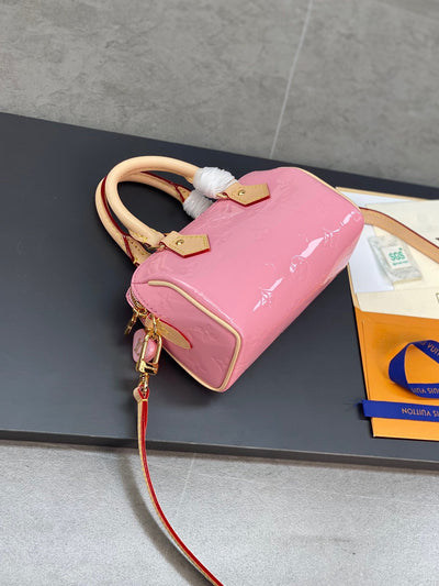 Lou*s Vuitt*n lv nano speedy pink mini like auth shiny leather handbags 16x10x7.5cm - image 4