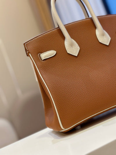 Herm*s birkin mix phw togo woman’s brown like auth handbags lock silver 25cm - image 3