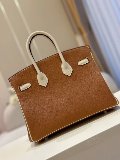 Herm*s birkin mix phw togo woman’s brown like auth handbags lock silver 25cm - image 4