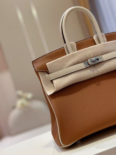 Herm*s birkin mix phw togo woman’s brown like auth handbags lock silver 25cm - image 6