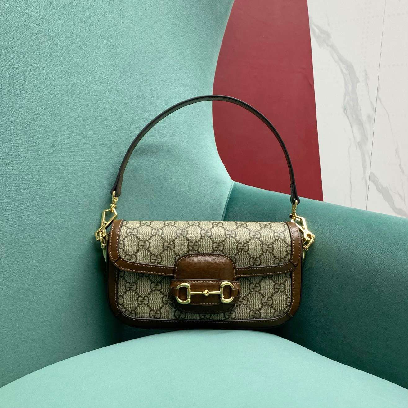 Guc*i horsebit luxury handbag with brand logo pattern 23.5cm - image 7