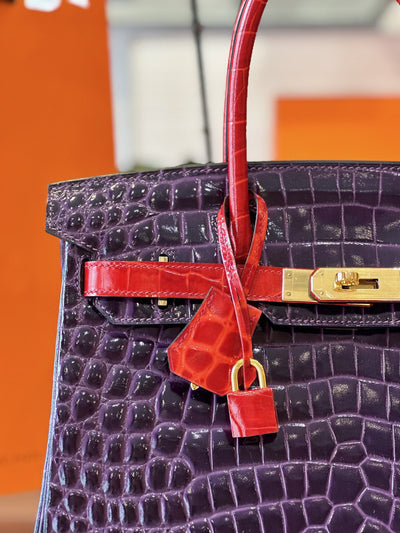 Herm*s birkin crocodile handbags purple with handle red woman’s 30cm - image 3
