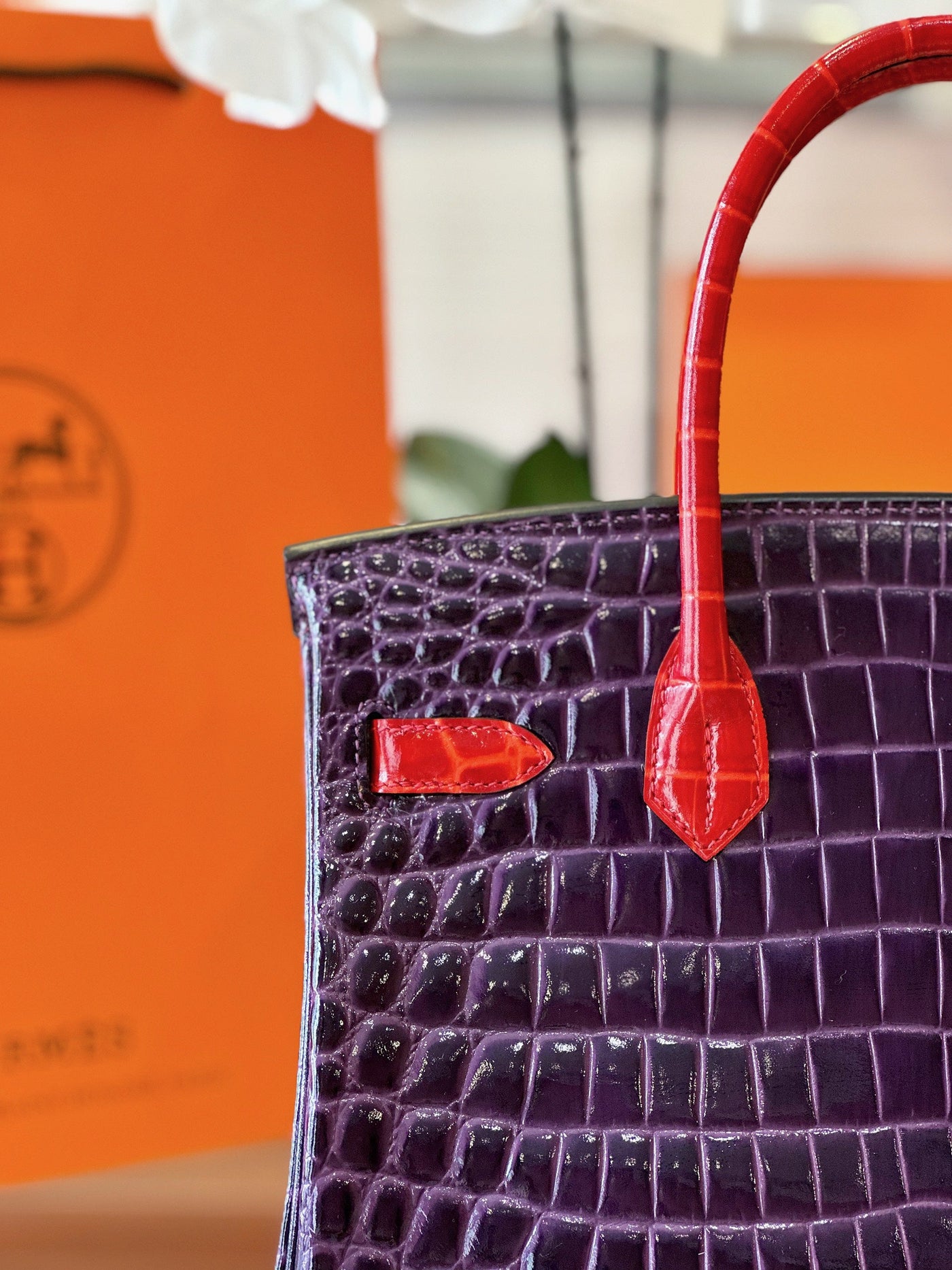 Herm*s birkin crocodile handbags purple with handle red woman’s 30cm - image 4