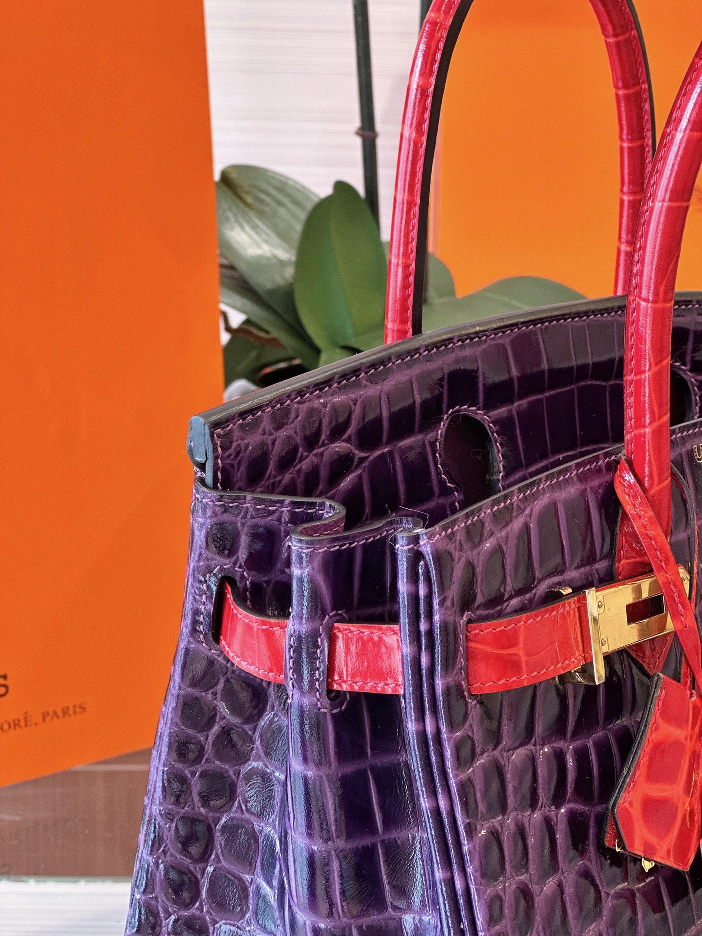 Herm*s birkin crocodile handbags purple with handle red woman’s 30cm - image 5