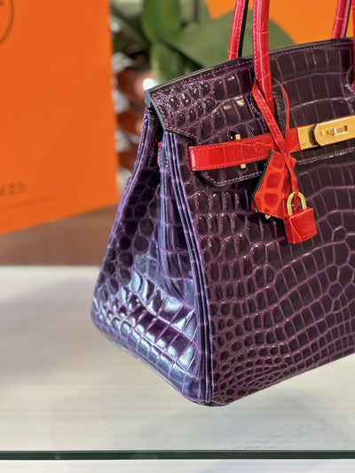 Herm*s birkin crocodile handbags purple with handle red woman’s 30cm - image 6
