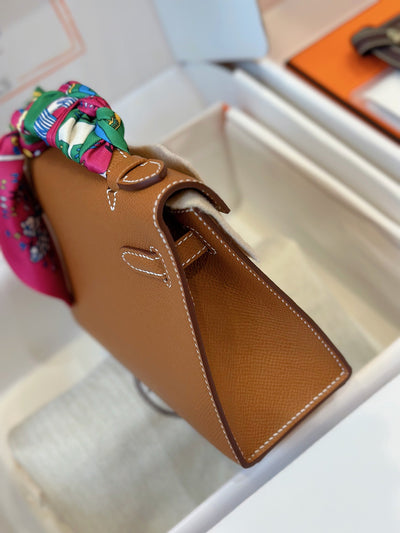 Herm*s pochette woman’s brown lock gold handbags 34x15x6cm - image 7