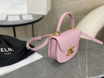 Cel*ne handle shiny wrinkled leather pink 15.5×11.5x5cm - image 6