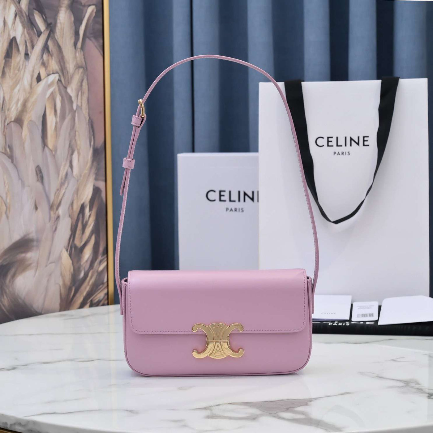 Cel*ne triomphe handbag replica 11 pink super smooth leather 20x12cm - image 2