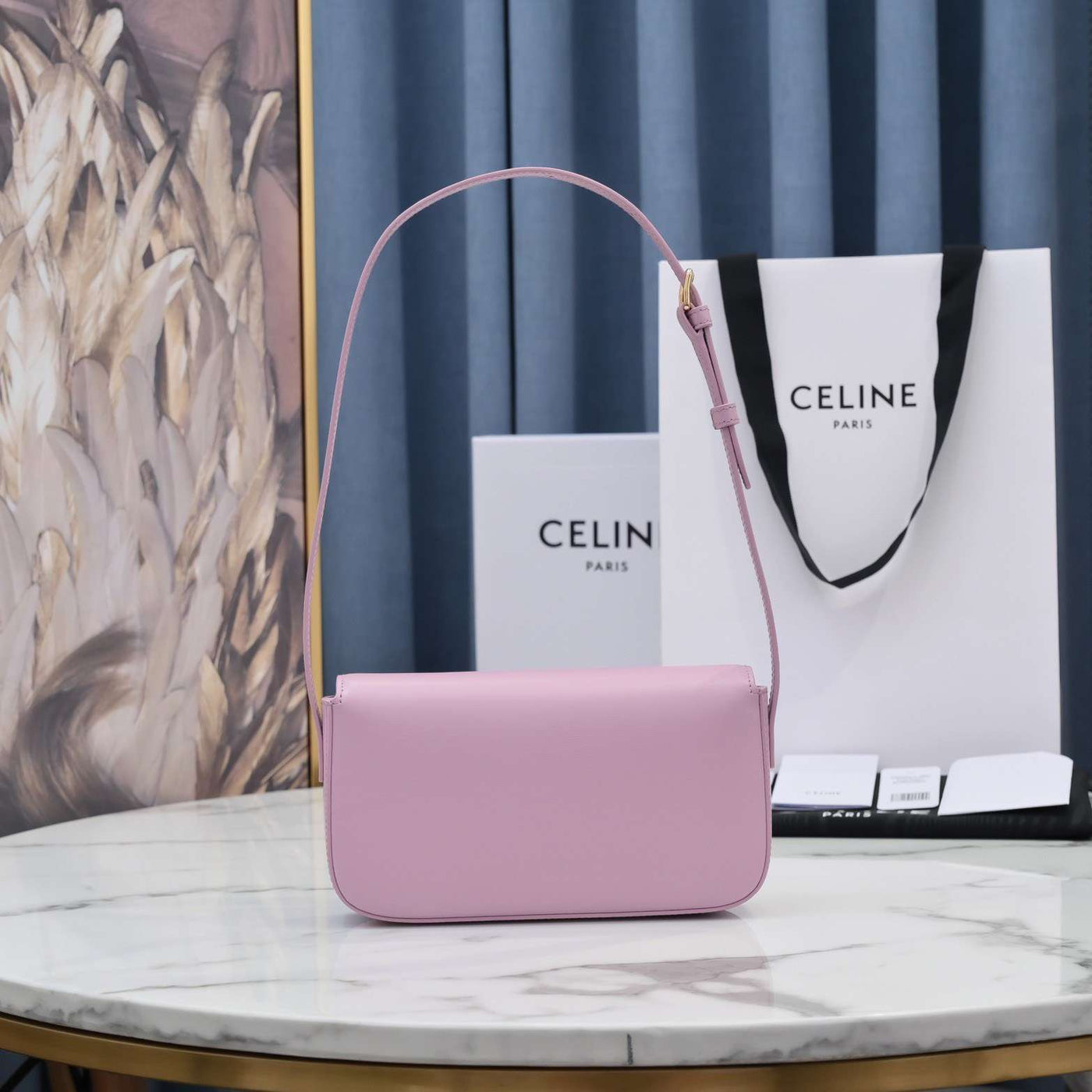 Cel*ne triomphe handbag replica 11 pink super smooth leather 20x12cm - image 3