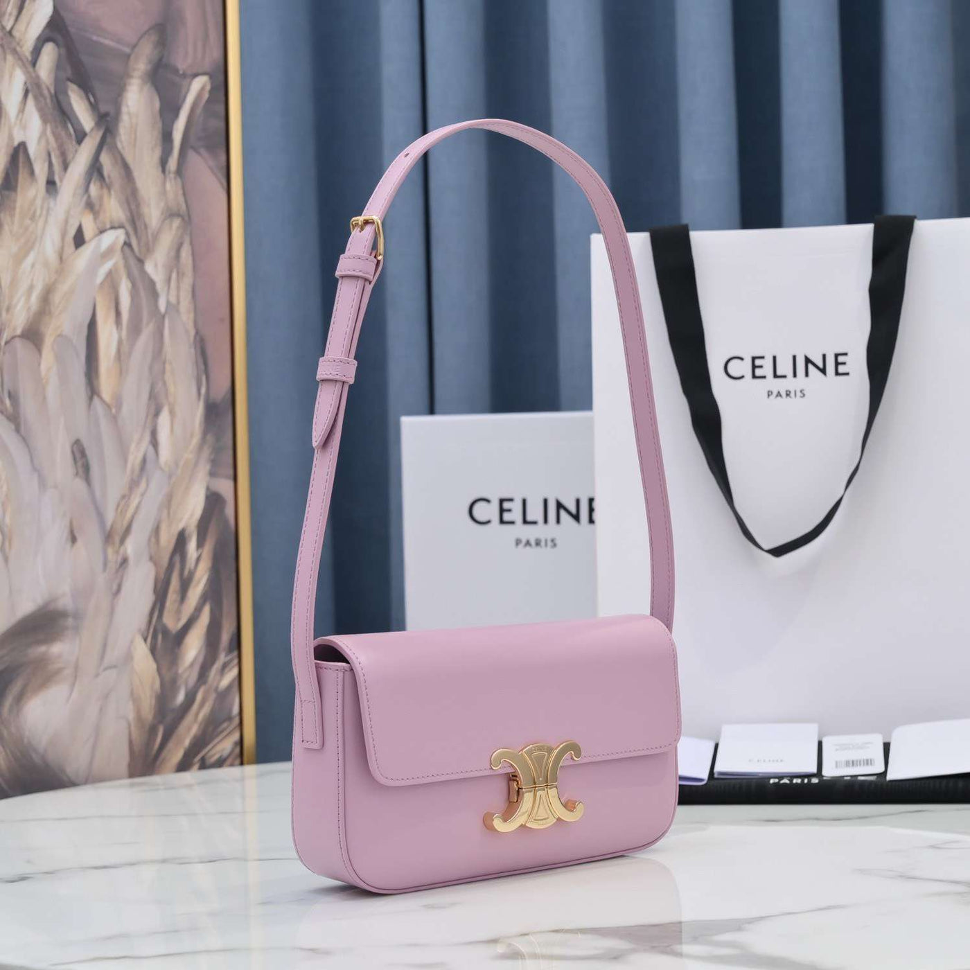 Cel*ne triomphe handbag replica 11 pink super smooth leather 20x12cm - image 4