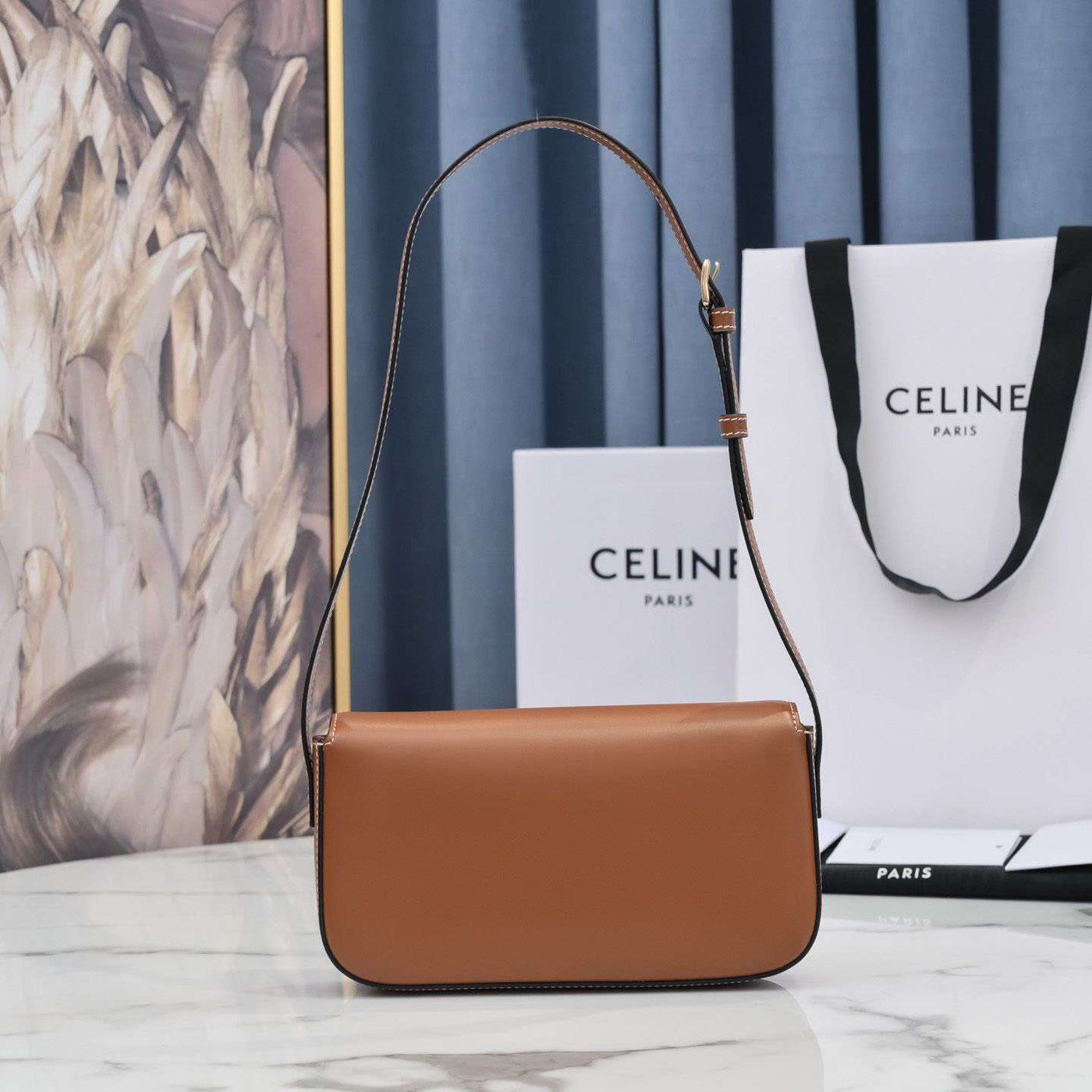 Cel*ne triomphe brown handbag super premium super smooth leather 20x12cm - image 3