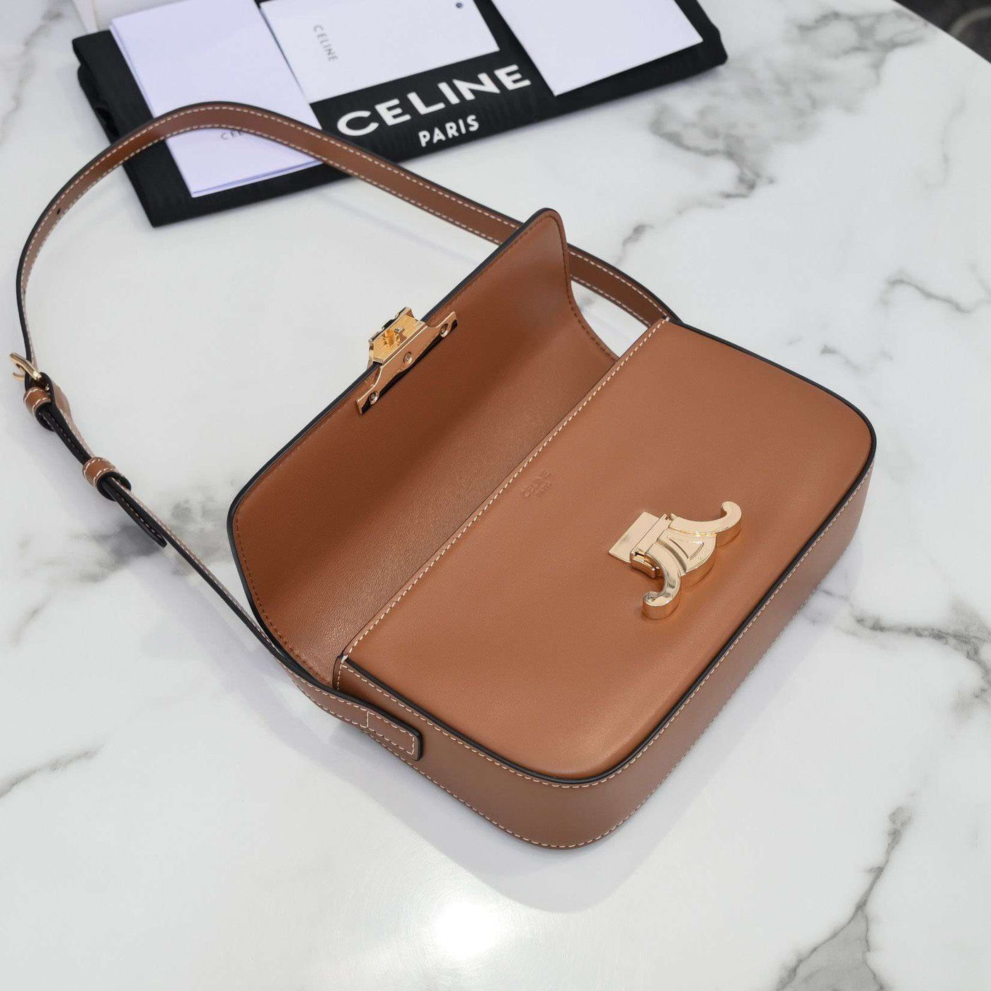 Cel*ne triomphe brown handbag super premium super smooth leather 20x12cm - image 4