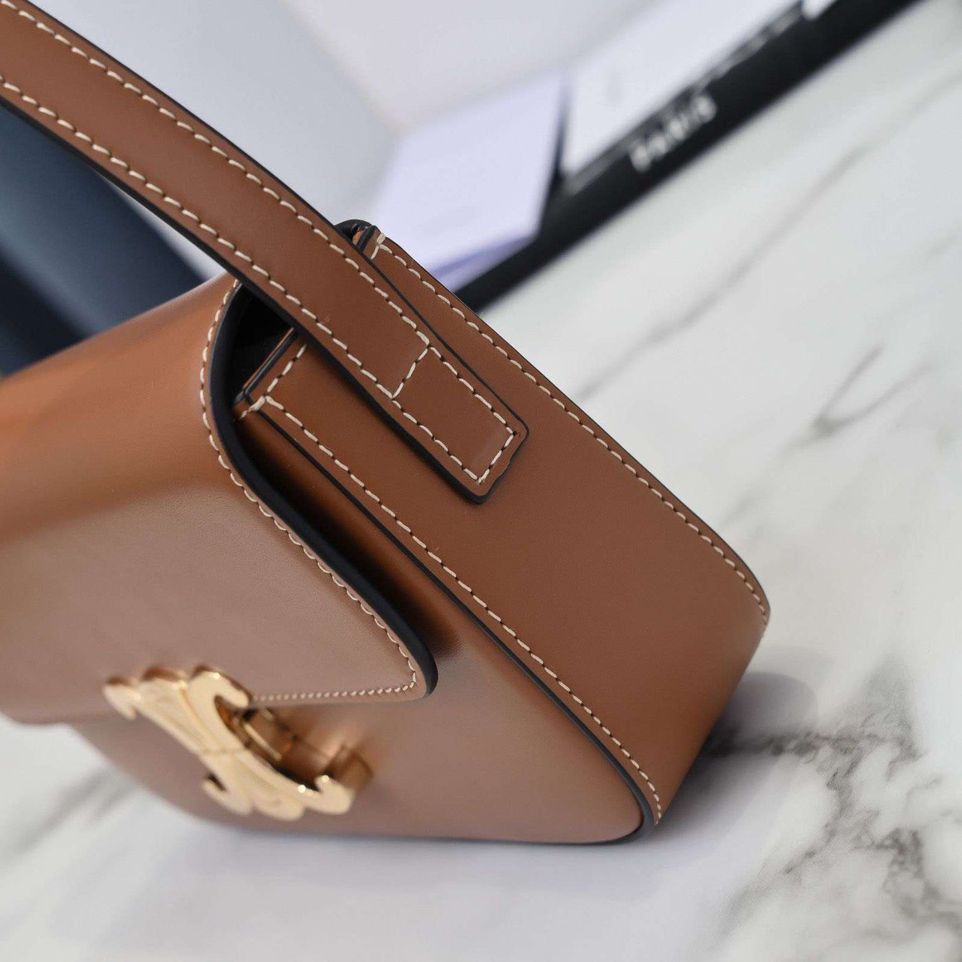 Cel*ne triomphe brown handbag super premium super smooth leather 20x12cm - image 5