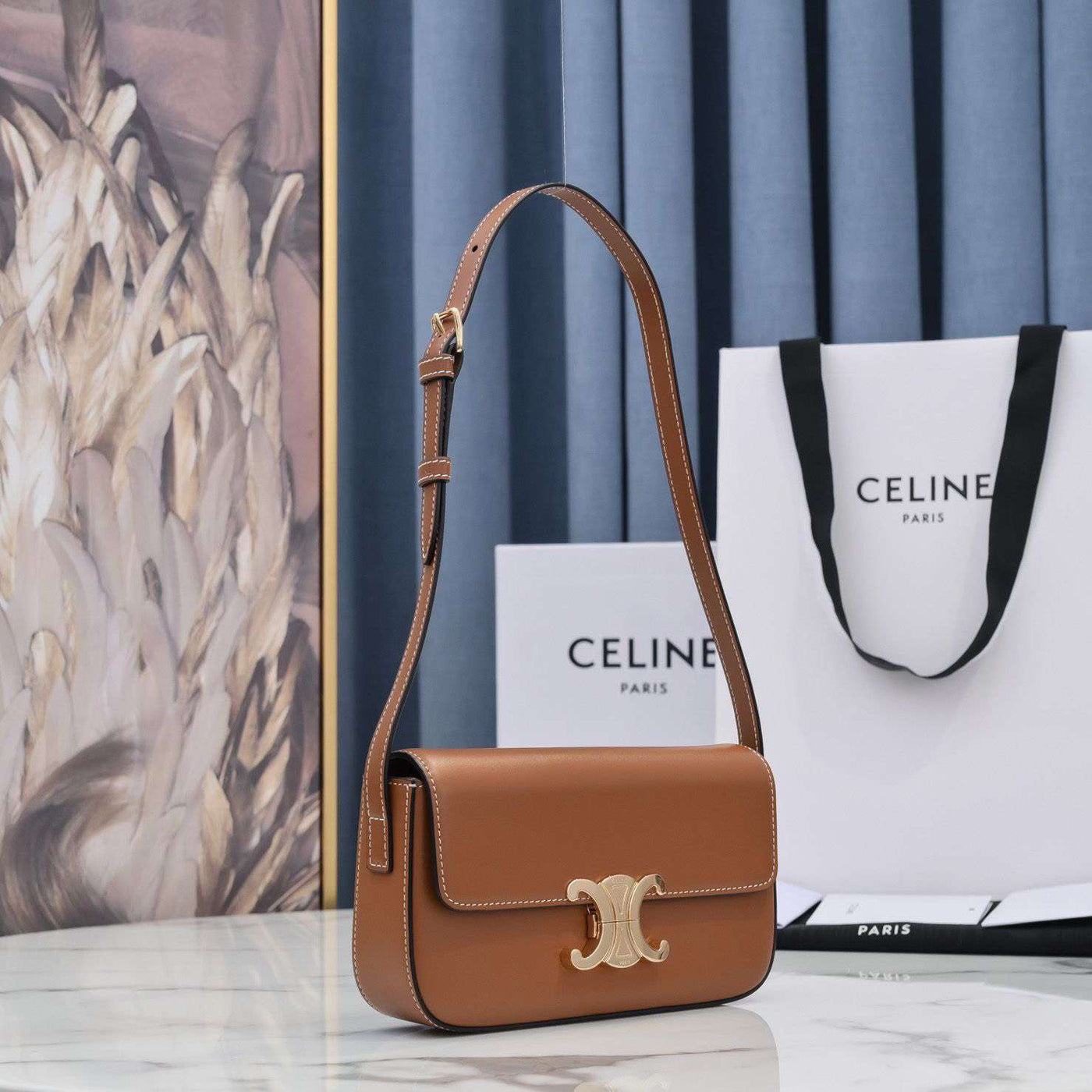 Cel*ne triomphe brown handbag super premium super smooth leather 20x12cm - image 6