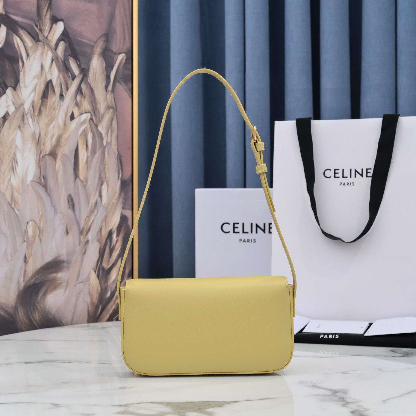 Cel*ne triomphe handbag bright yellow super smooth leather 20x12cm - image 3