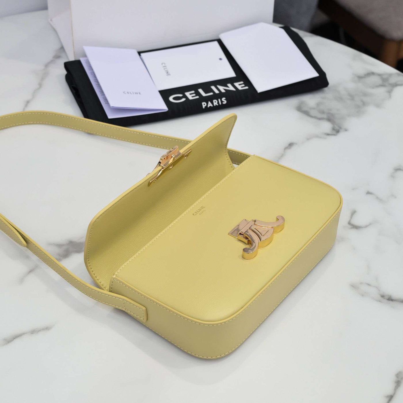 Cel*ne triomphe handbag bright yellow super smooth leather 20x12cm - image 4
