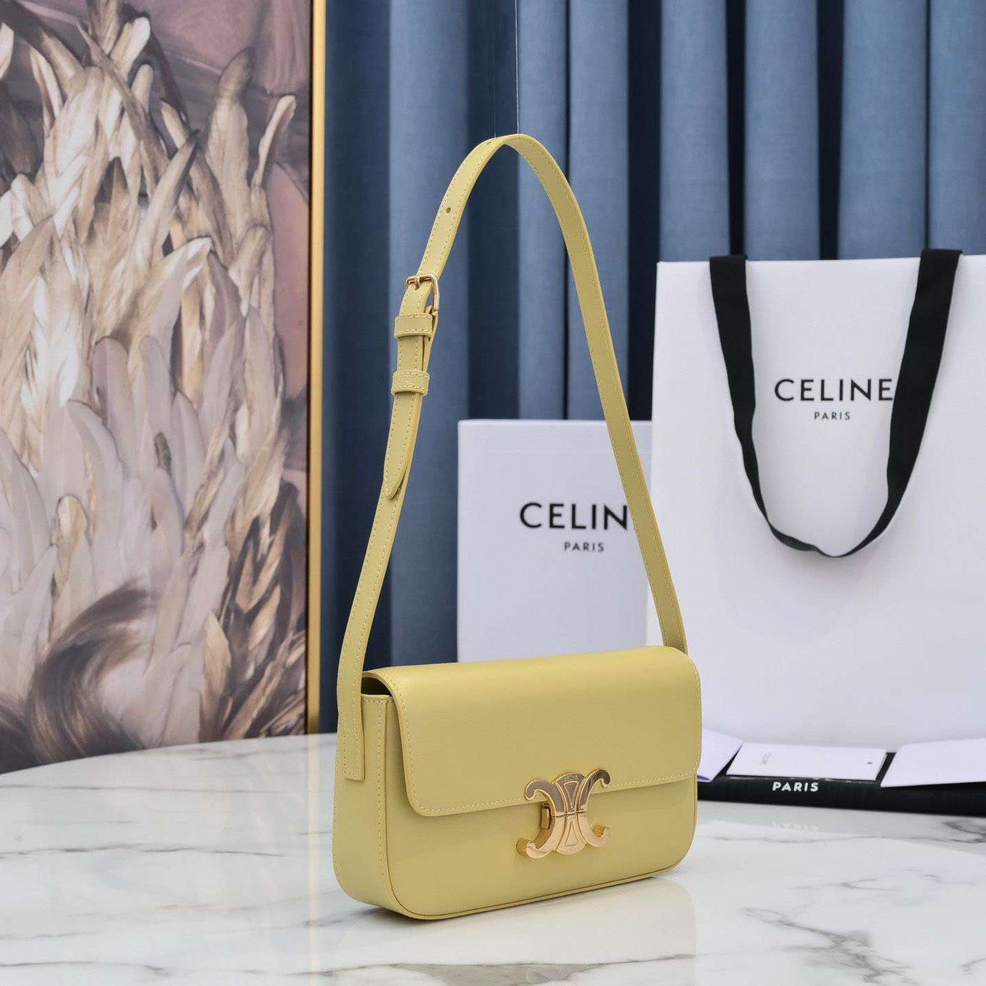 Cel*ne triomphe handbag bright yellow super smooth leather 20x12cm - image 5