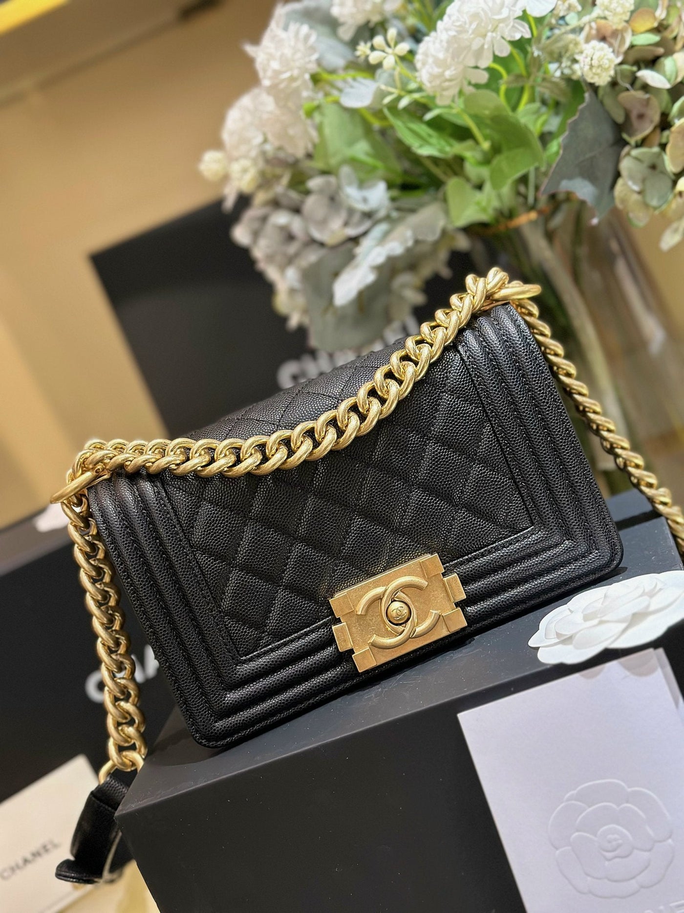 Chan*l 11 handbag boy black lock gold woman’s 20cm - image 3