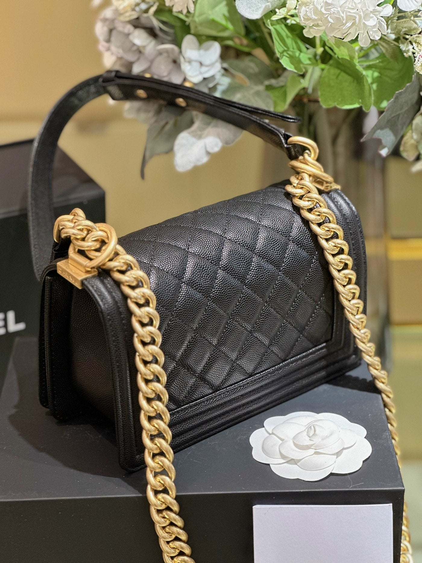 Chan*l 11 handbag boy black lock gold woman’s 20cm - image 5