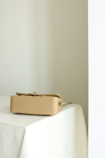 Chan*l classic 11 handbag flap mini woman’s beige 20cm - image 7