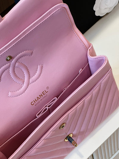 Chan*l classic handbags v-pattern pink lock gold 23cm - image 3