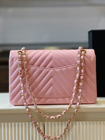 Chan*l classic handbags v-pattern pink lock gold 23cm - image 7