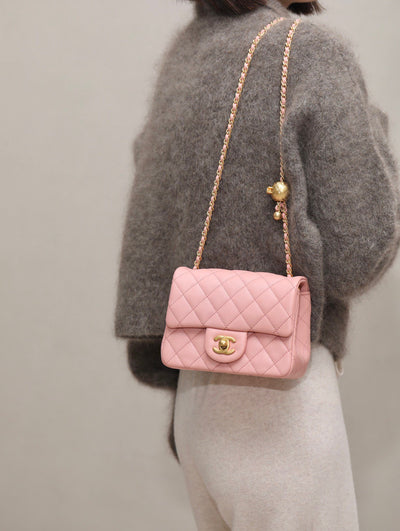 Chan*l classic woman’s 11 handbag pink with bag handle bell 18cm - image 4